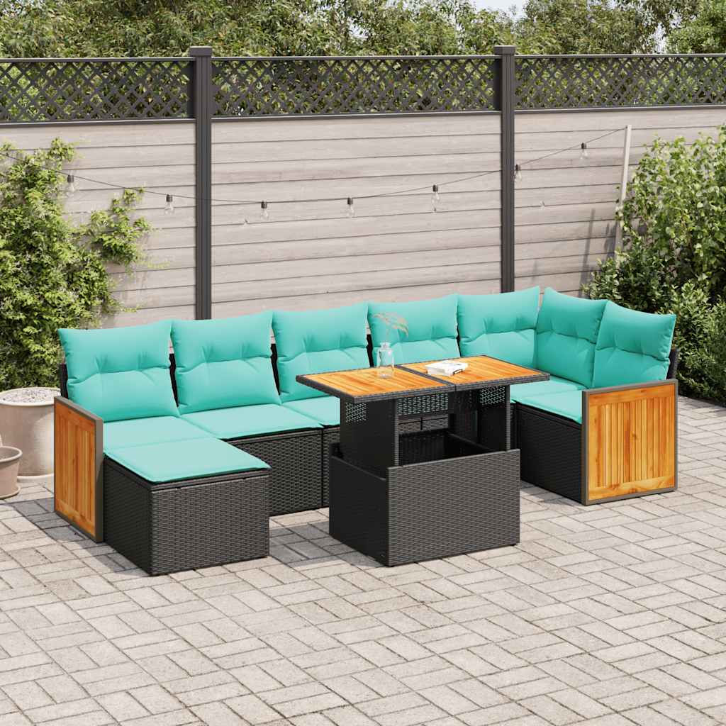 8 Pcs conjunto sofás jardim almofadões vime PE/acácia cinzento