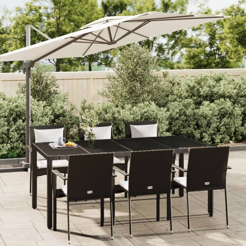 7 Pcs conjunto de jantar p/ jardim c/ almofadões vime PE preto