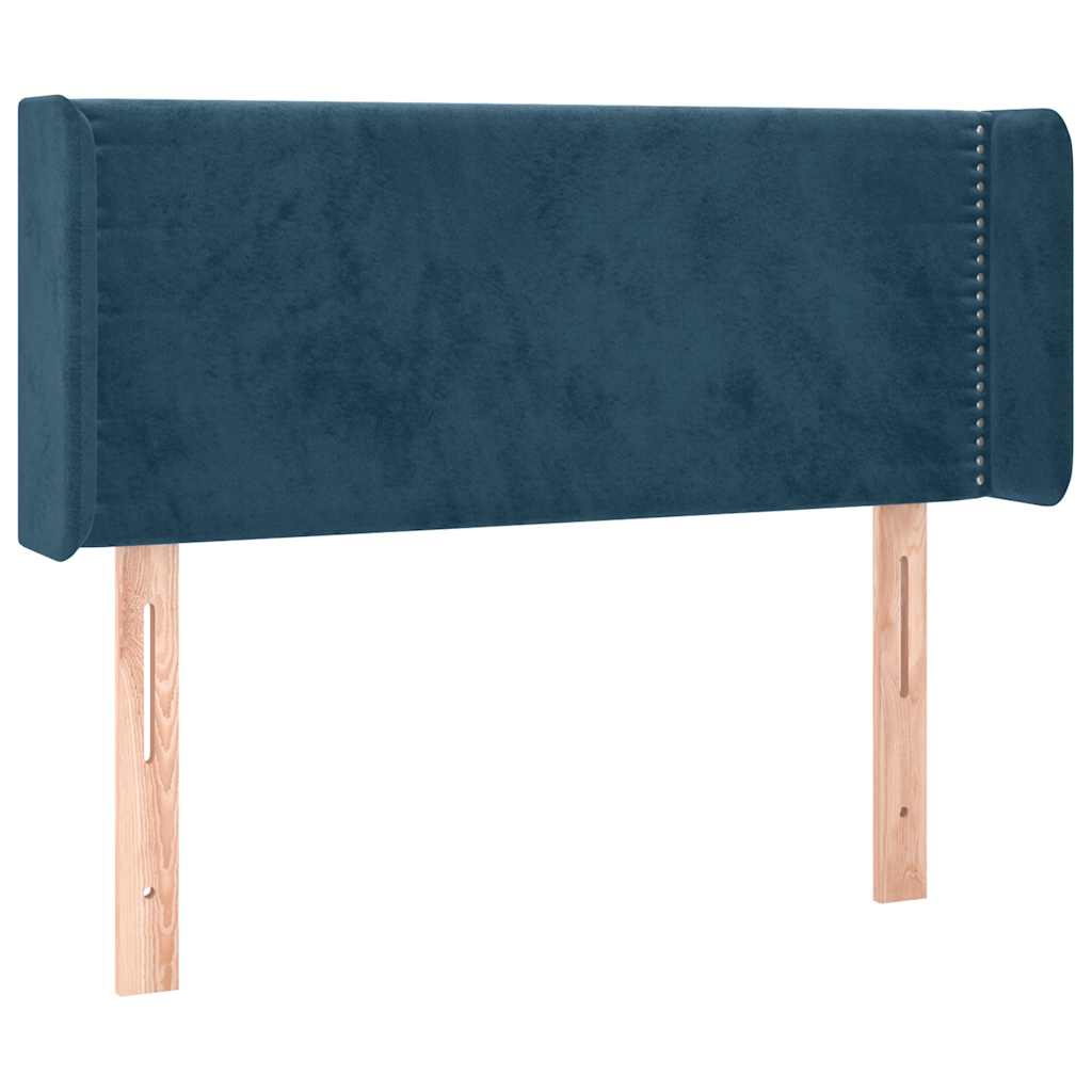 Cabeceira cama c/ luzes LED veludo 103x16x78/88 cm azul-escuro