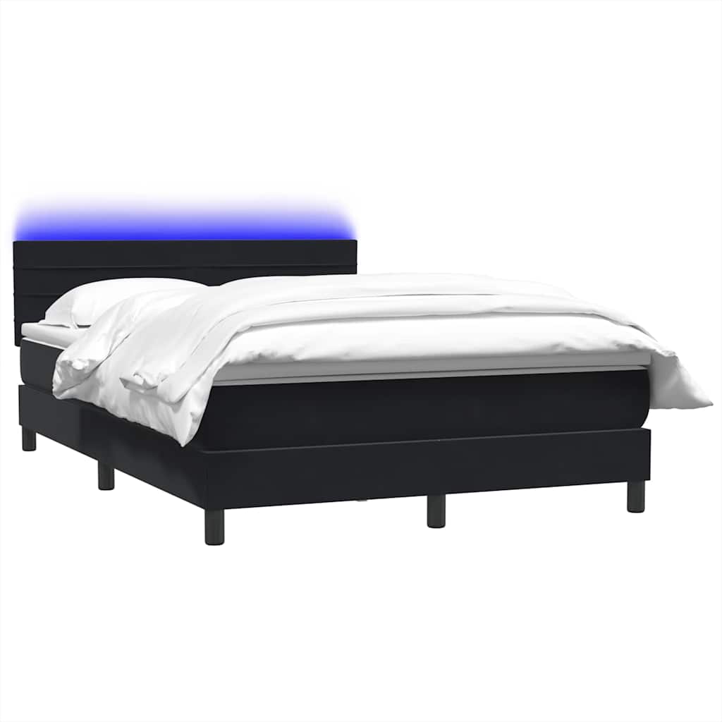 Cama box spring c/ colchão e LED 160x210 cm veludo preto