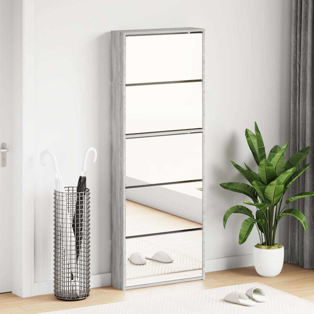 Sapateira com espelho 5 divisórias 63x17x169,5 cm cinza sonoma