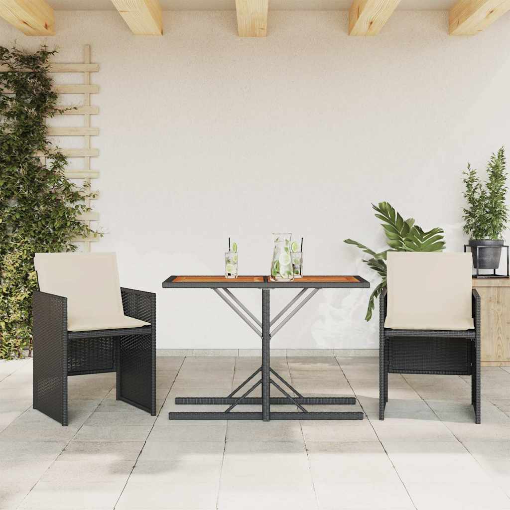 3 Pcs conjunto de bistrô com almofadões vime PE preto