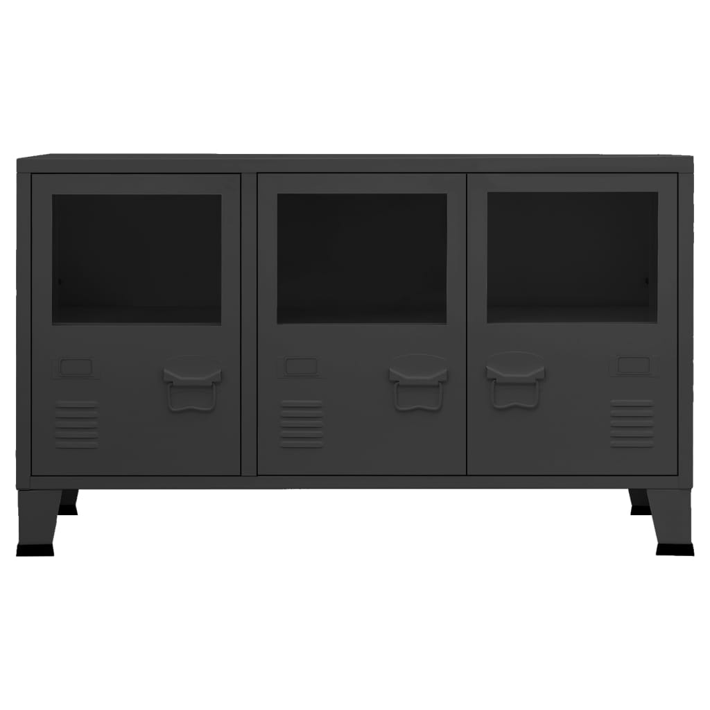 Aparador industrial 105x35x62 cm metal e vidro preto