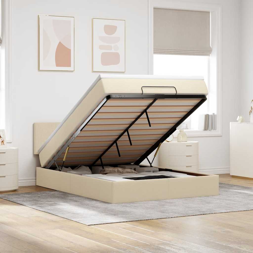 Cama otomana com colchão tecido creme 140x190 cm
