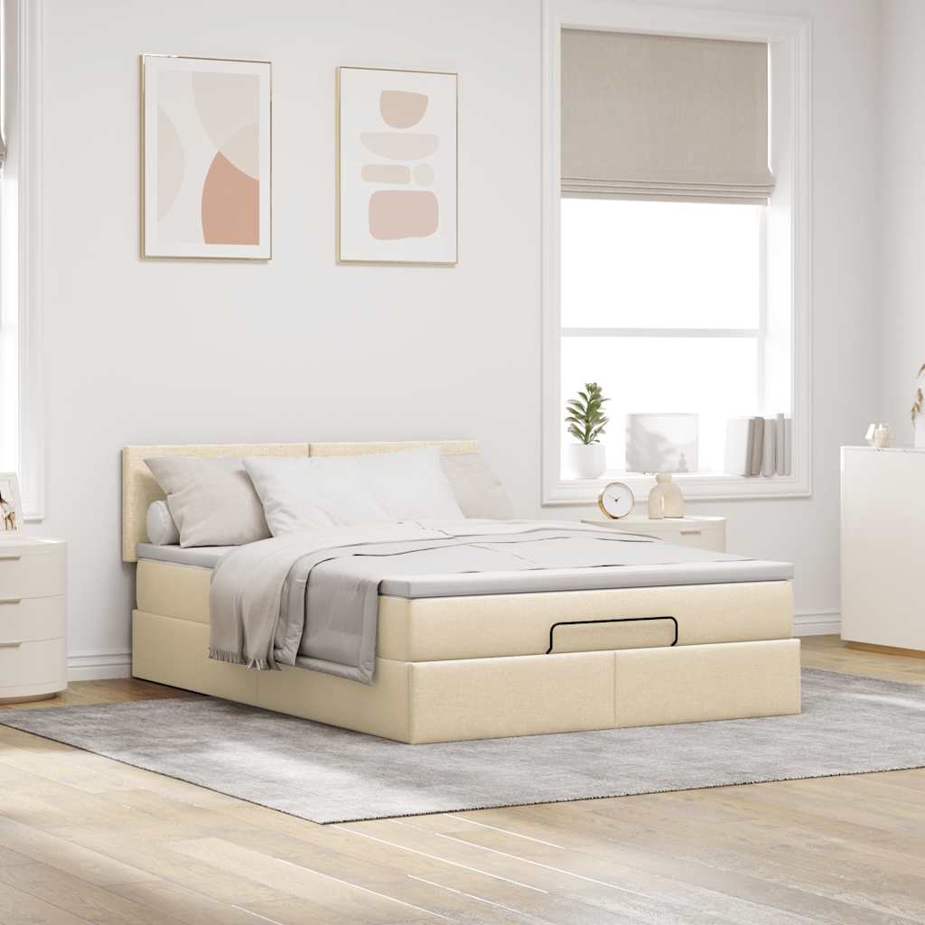 Cama otomana com colchão tecido creme 140x190 cm