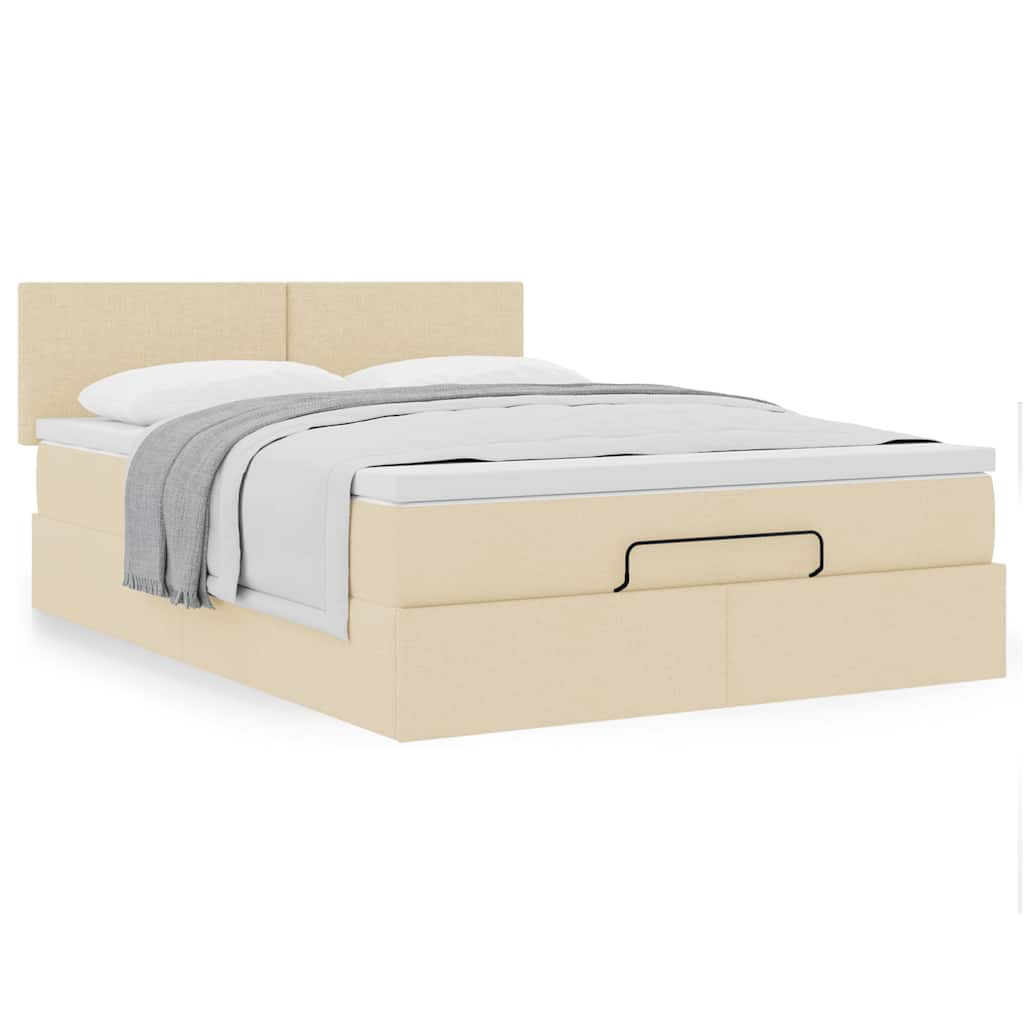 Cama otomana com colchão tecido creme 140x190 cm