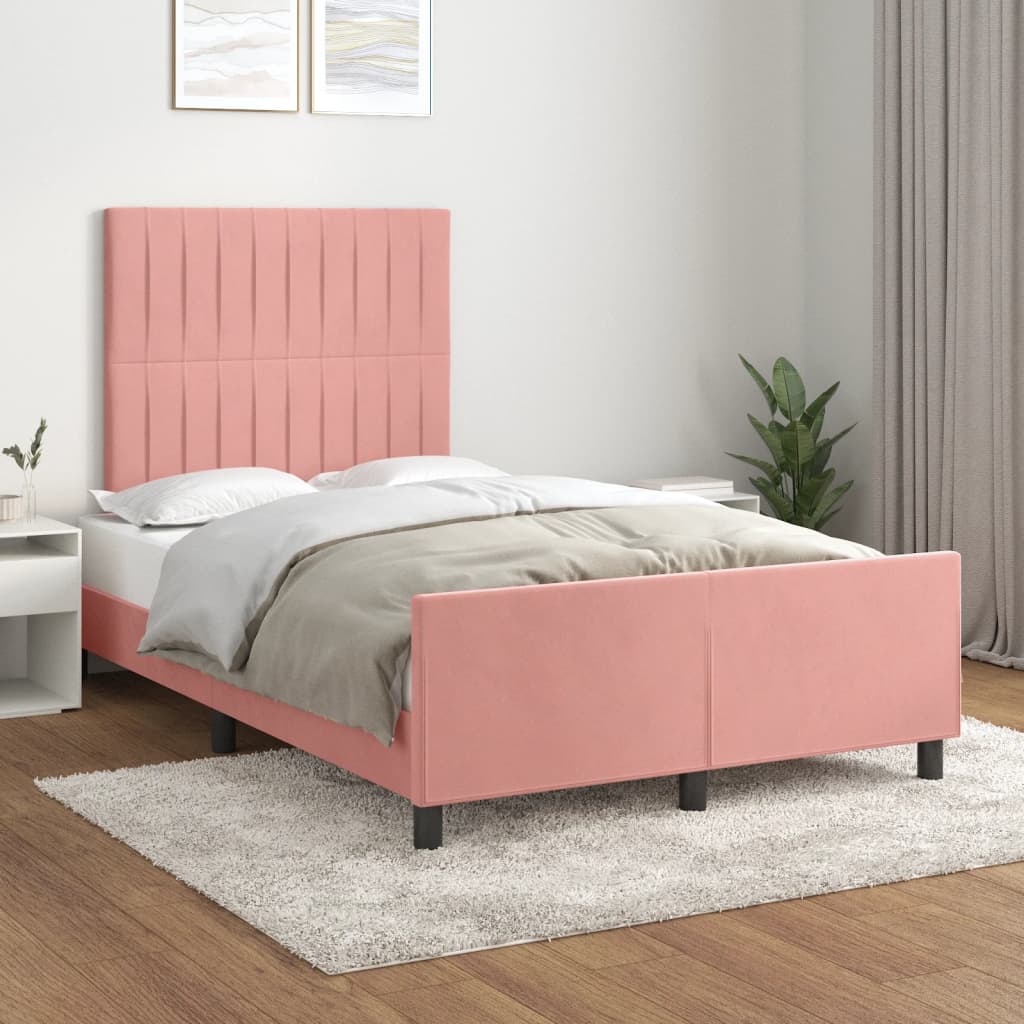 Estrutura de cama com colchão 120x190 cm veludo rosa