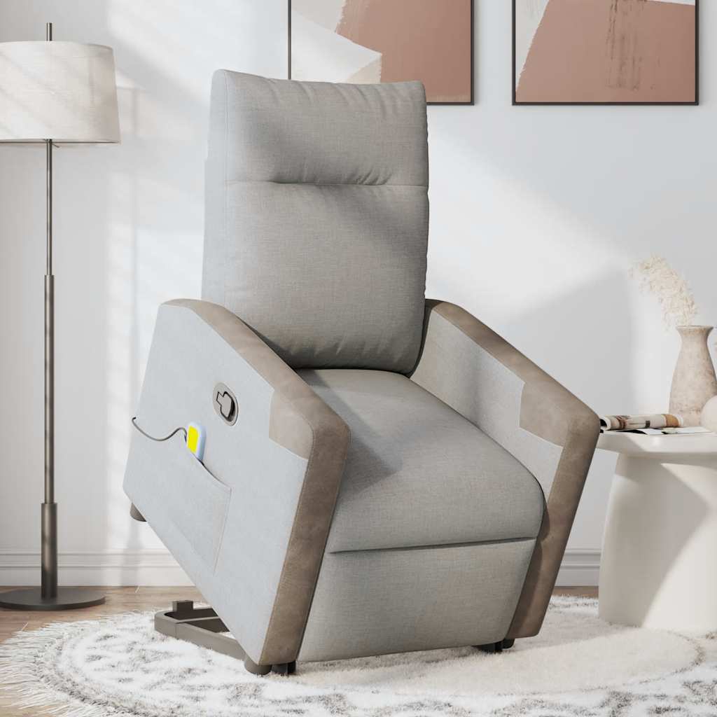 Poltrona elevatória de massagens tecido cinzento-nublado