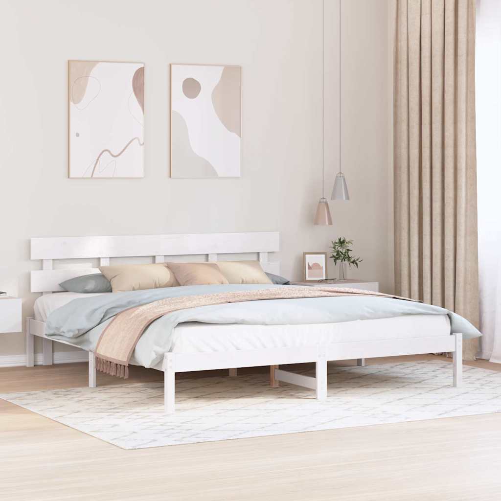 Estrutura da cama branco 180 x 200 cm madeira de pinho maciça