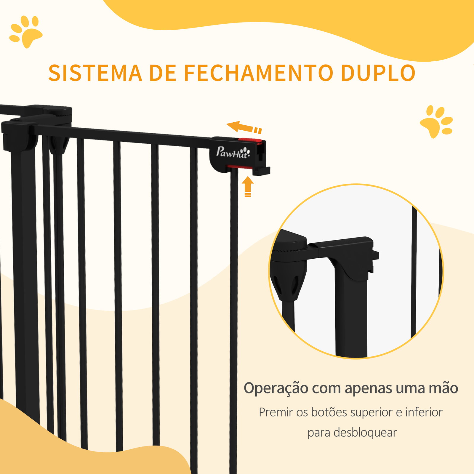 Barreira para cães de aço barreira de segurança para animais de estimação dobrável de 3 painéis duplo fechamento 206x90 cm preto