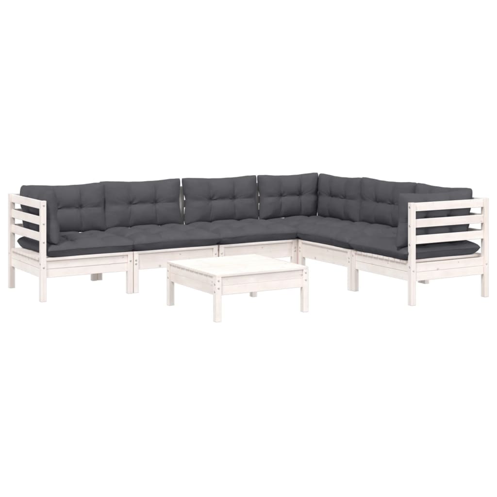 7 Pcs conj. lounge de jardim c/ almofadões pinho maciço branco