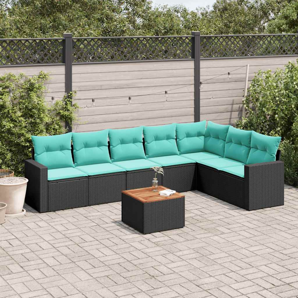8 Pcs conjunto de sofás p/ jardim c/ almofadões vime PE preto