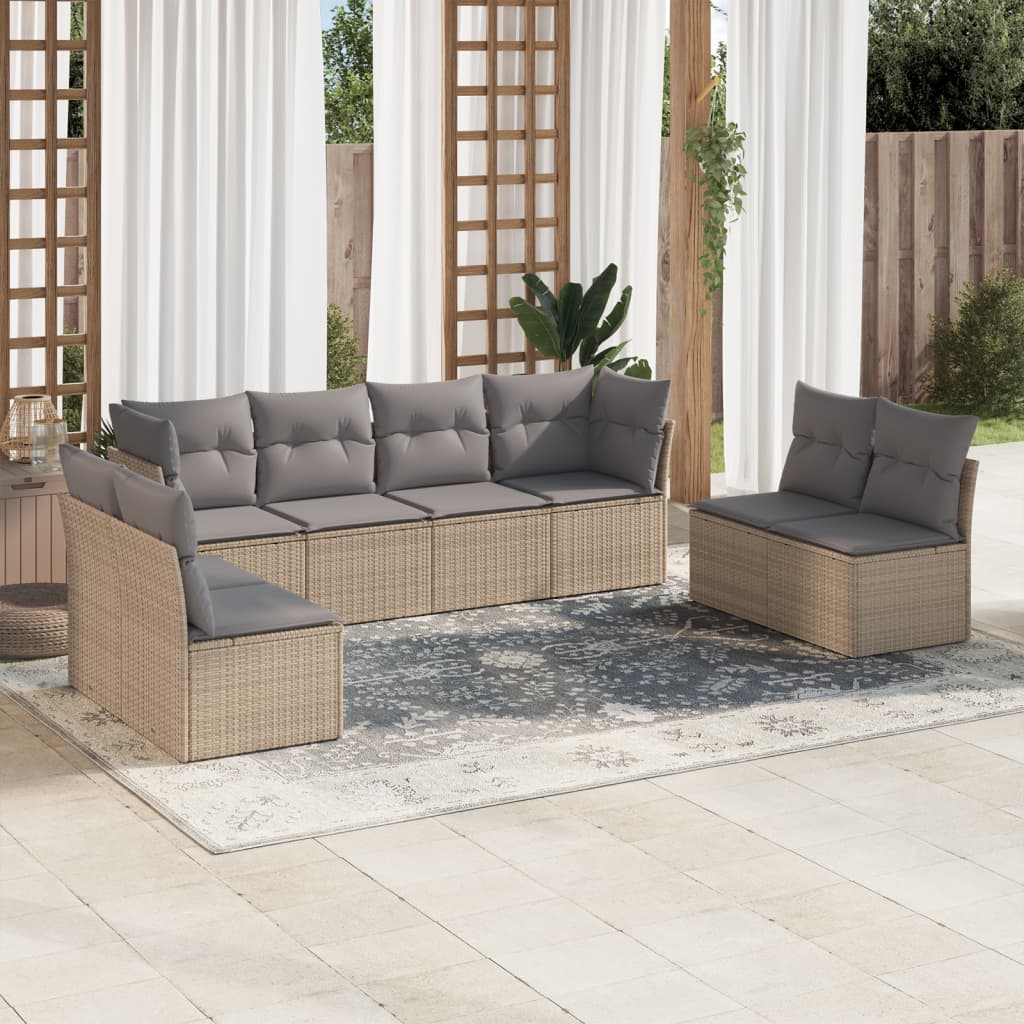 8 Pcs conjunto de sofás p/ jardim com almofadões vime PE bege