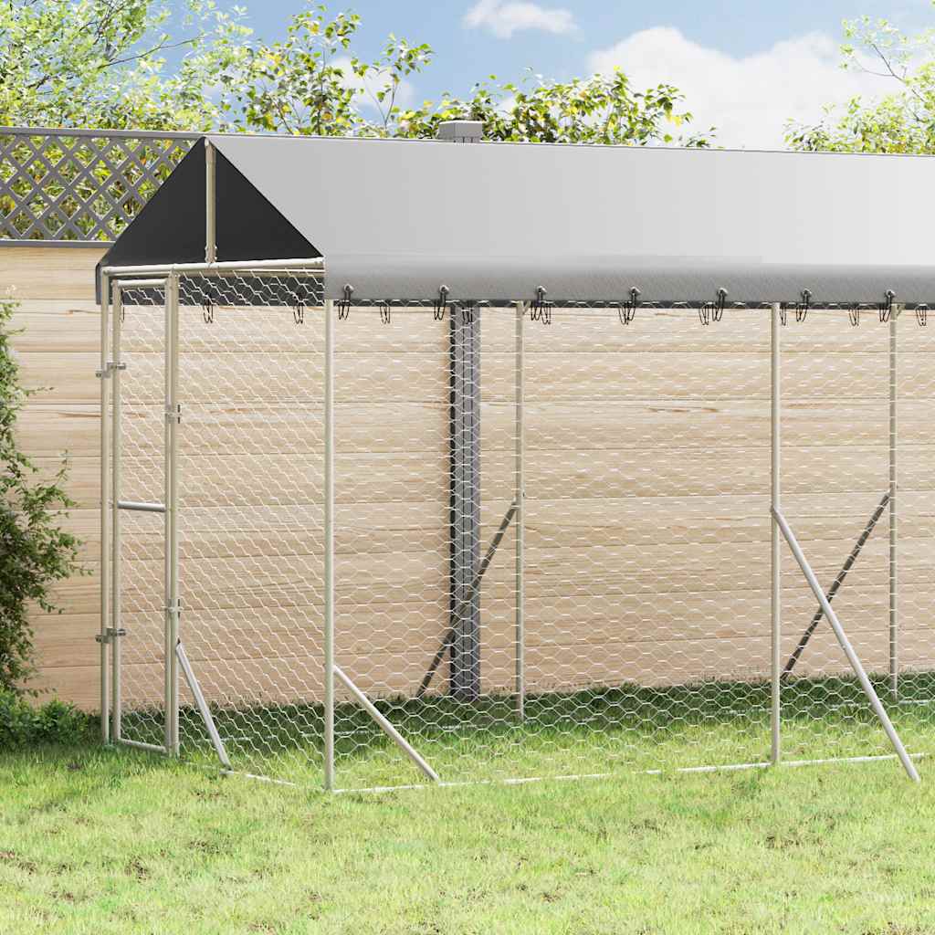 Canil de exterior com teto 2x6x2,5 m aço galvanizado prateado