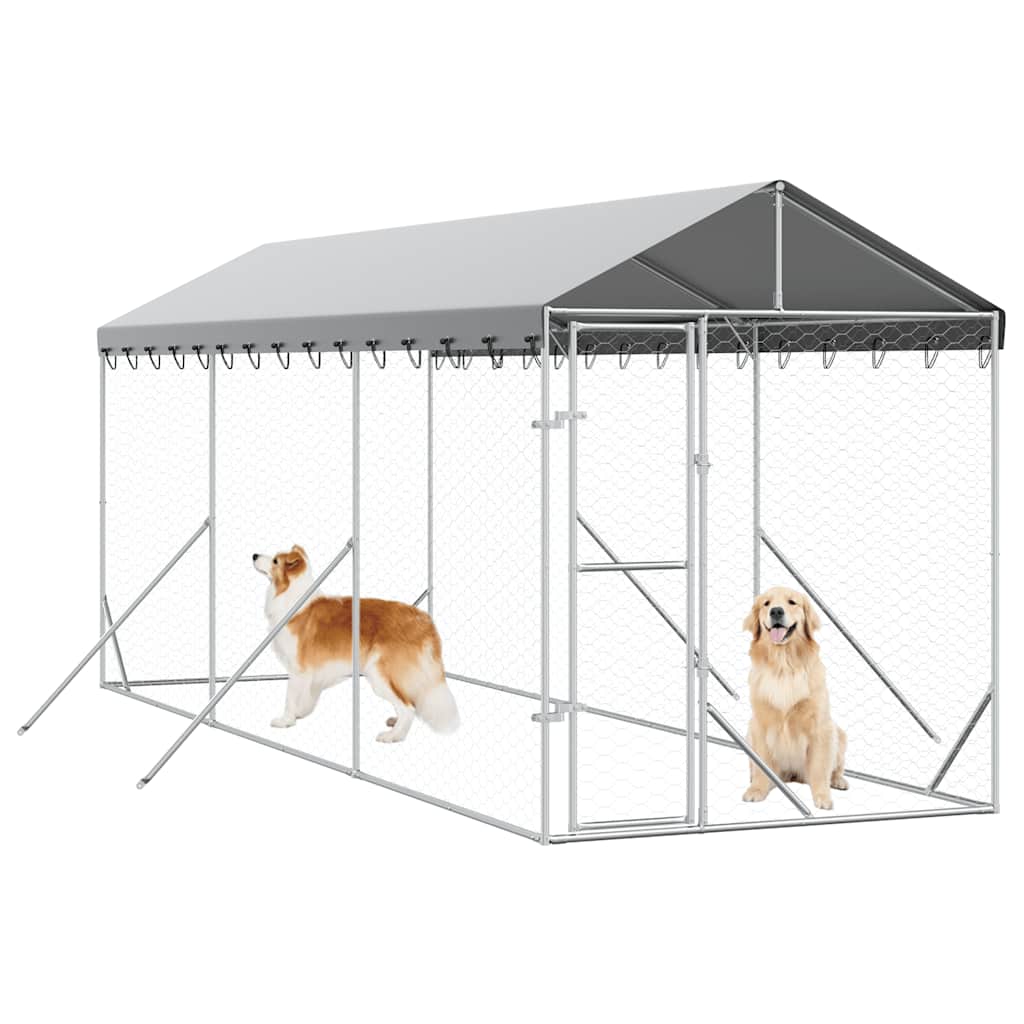 Canil de exterior com teto 2x6x2,5 m aço galvanizado prateado