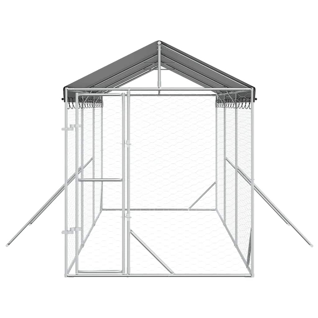 Canil de exterior com teto 2x6x2,5 m aço galvanizado prateado