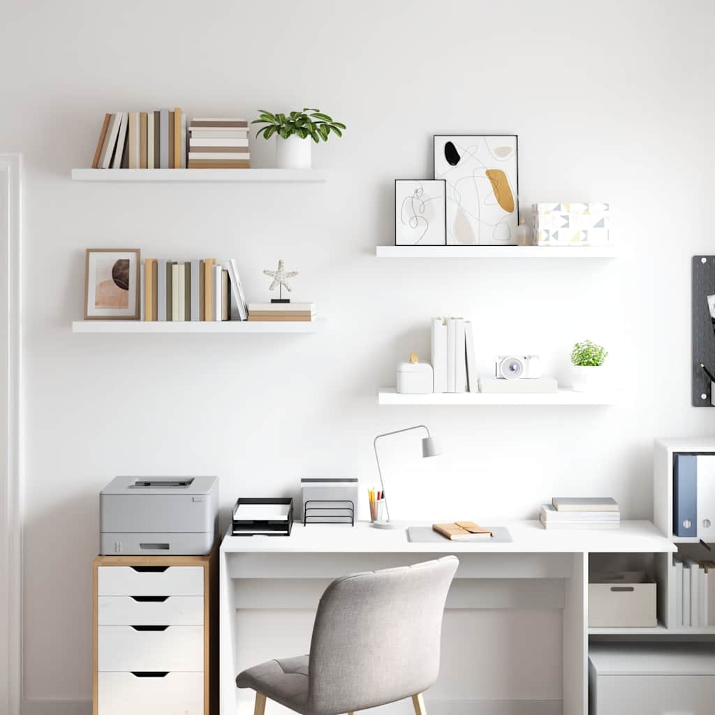 Prateleiras parede suspensas 4 pcs 90x23,5x3,8cm MDF branco