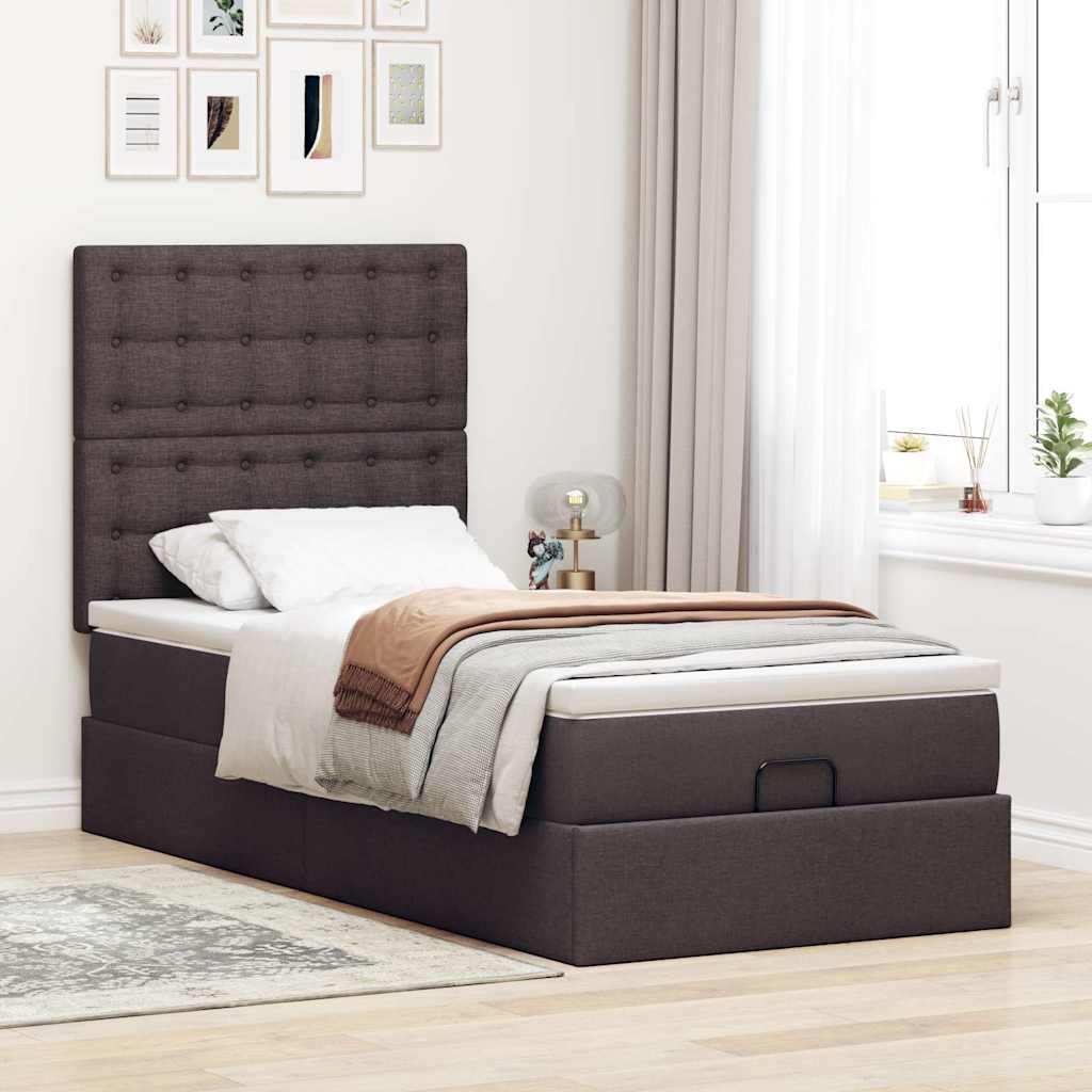 Cama otomana com colchão 90x200 cm tecido castanho escuro