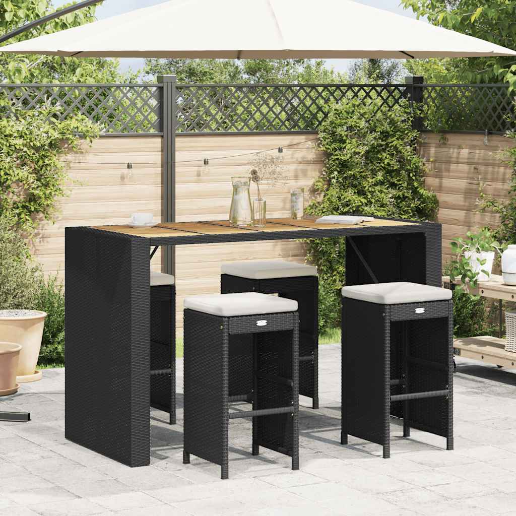 Bancos de bar com almofadões para jardim 4 pcs vime PE preto
