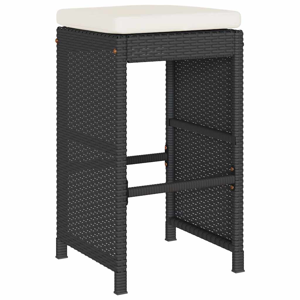 Bancos de bar com almofadões para jardim 4 pcs vime PE preto