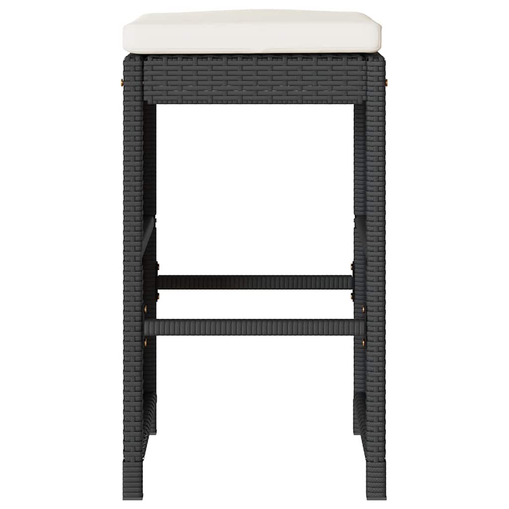 Bancos de bar com almofadões para jardim 4 pcs vime PE preto