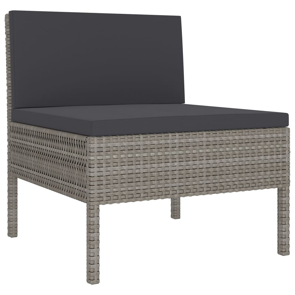 5 Pcs conjunto lounge de jardim c/ almofadões vime PE cinzento