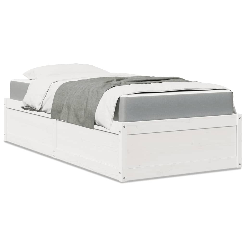 Cama com colchão 90x190 cm madeira de pinho maciça branco