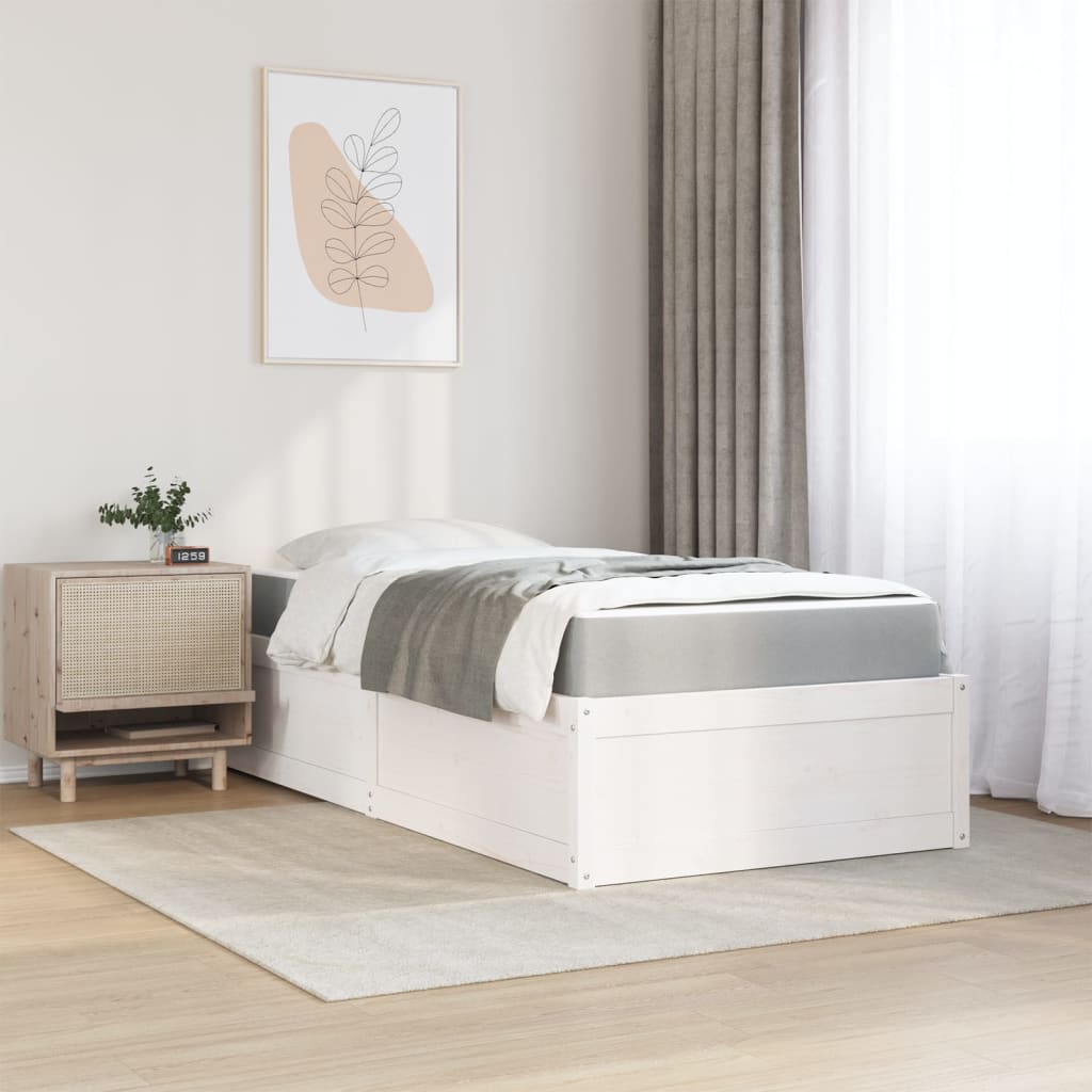 Cama com colchão 90x190 cm madeira de pinho maciça branco