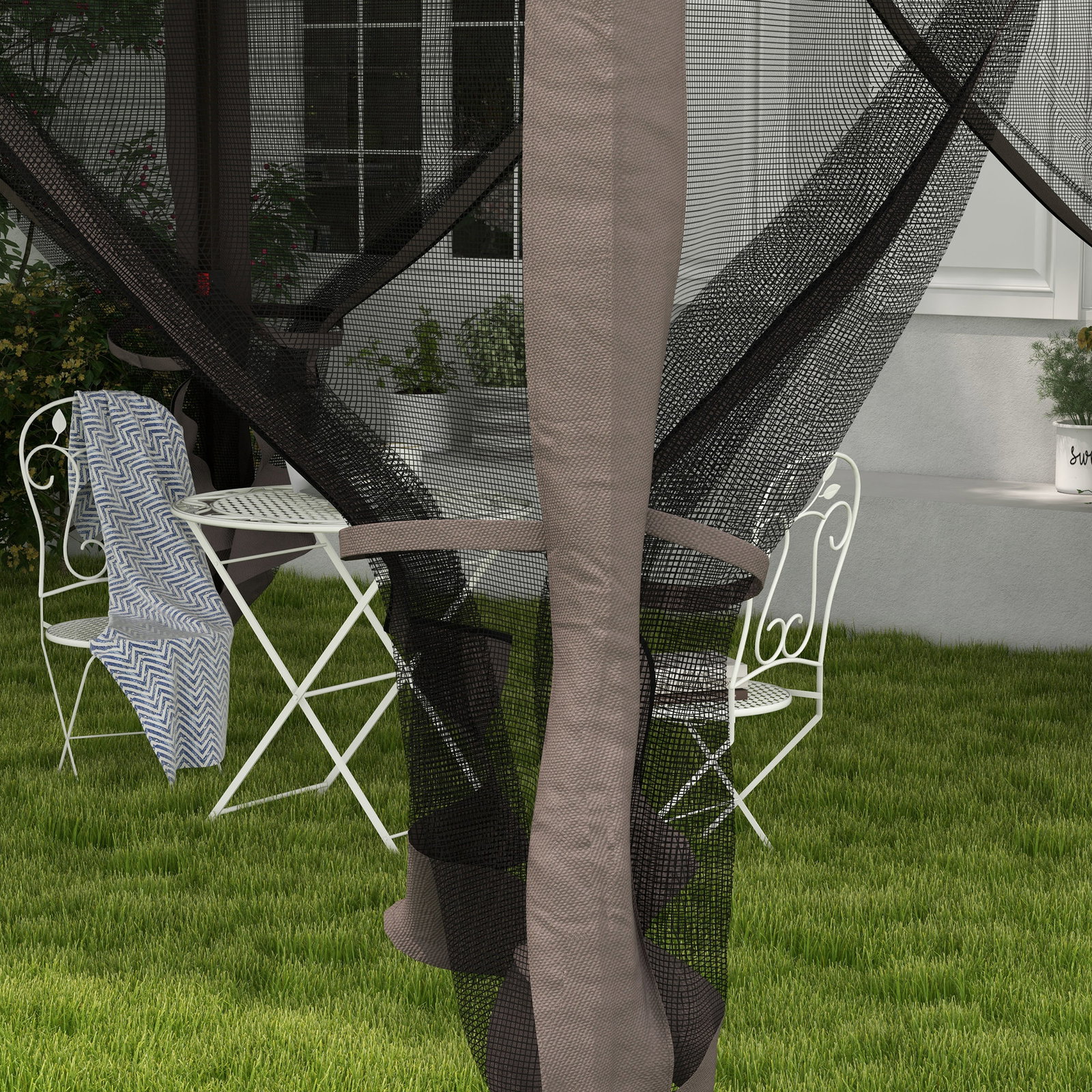Tenda dobrável exterior 325x325x270 cm tenda de jardim com teto duplo rede mosquiteira amovível e bolsa de transporte cinza