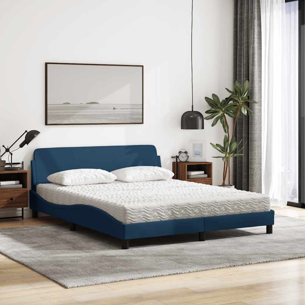 Cama com colchão dover 160x200 cm tecido azul