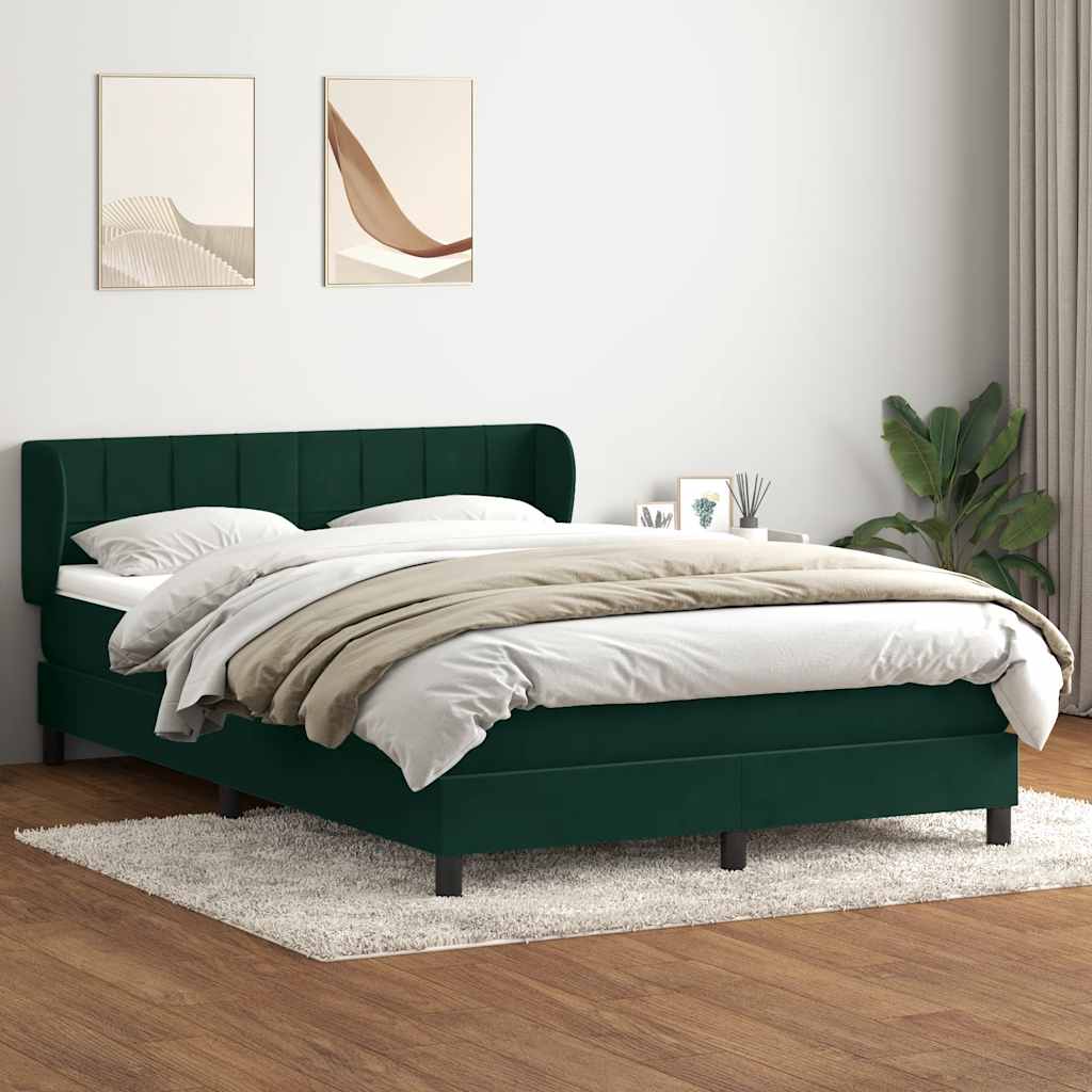 Cama com molas/colchão 160x220 cm veludo verde-escuro
