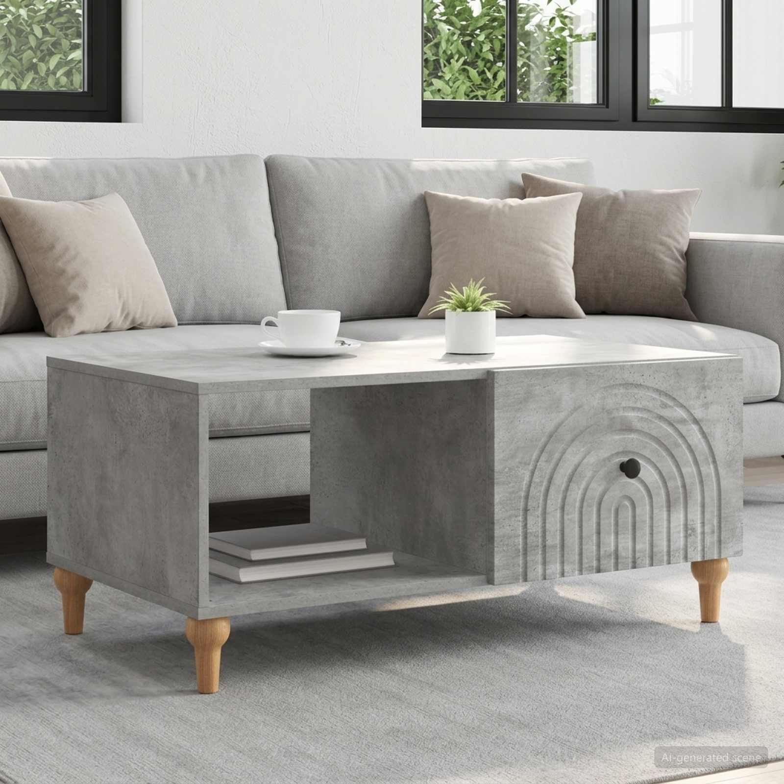 Mesa de centro cinzento cimento 90 x 50 x 40 cm