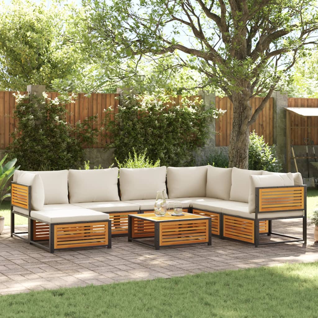 8 Pcs conjunto de sofás de jardim com almofadões acácia maciça
