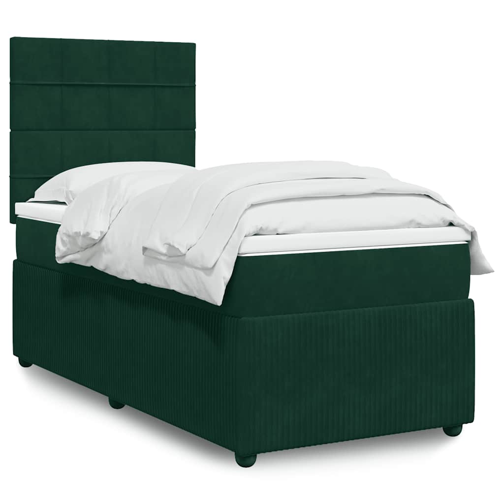 Cama com molas/colchão 80x200 cm veludo verde-escuro