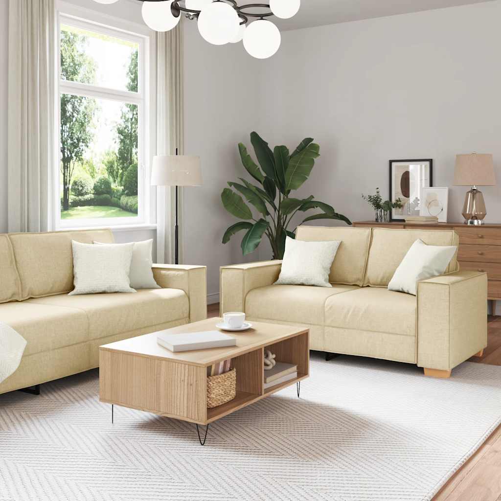 Conjunto de sofá de 2 peças com almofadas em tecido creme