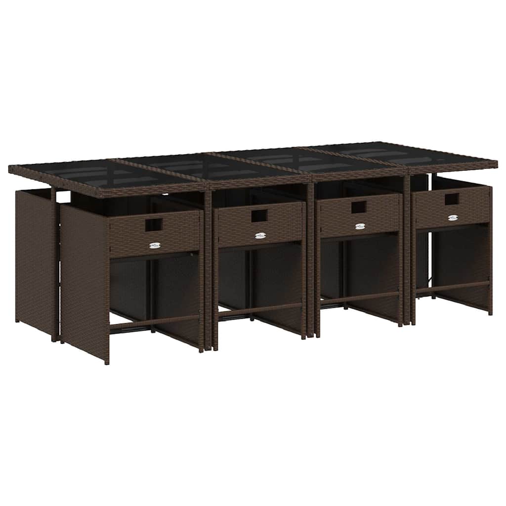 9 Pcs conjunto jantar p/ jardim c/ almofadões vime PE castanho