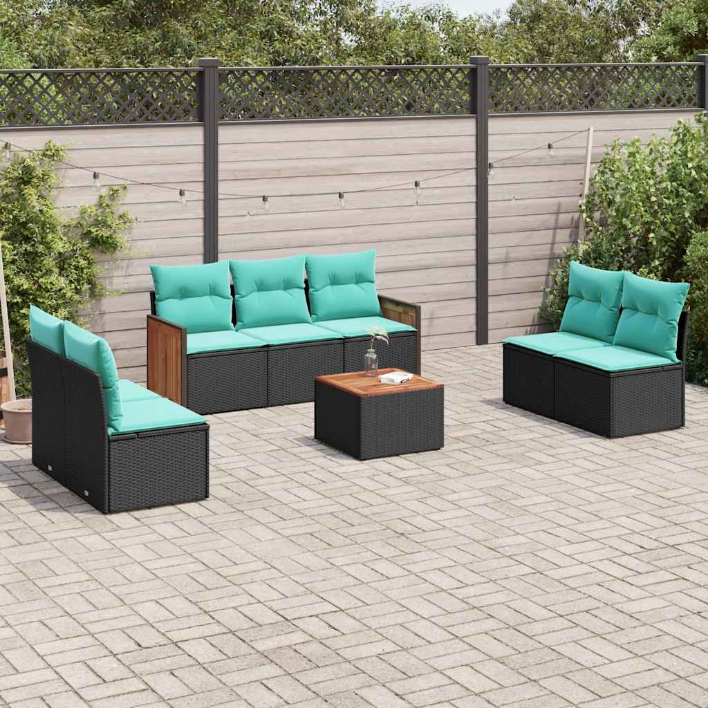 Conjunto de sofá de jardim com 8 peças e almofadas em rattan sintético preto