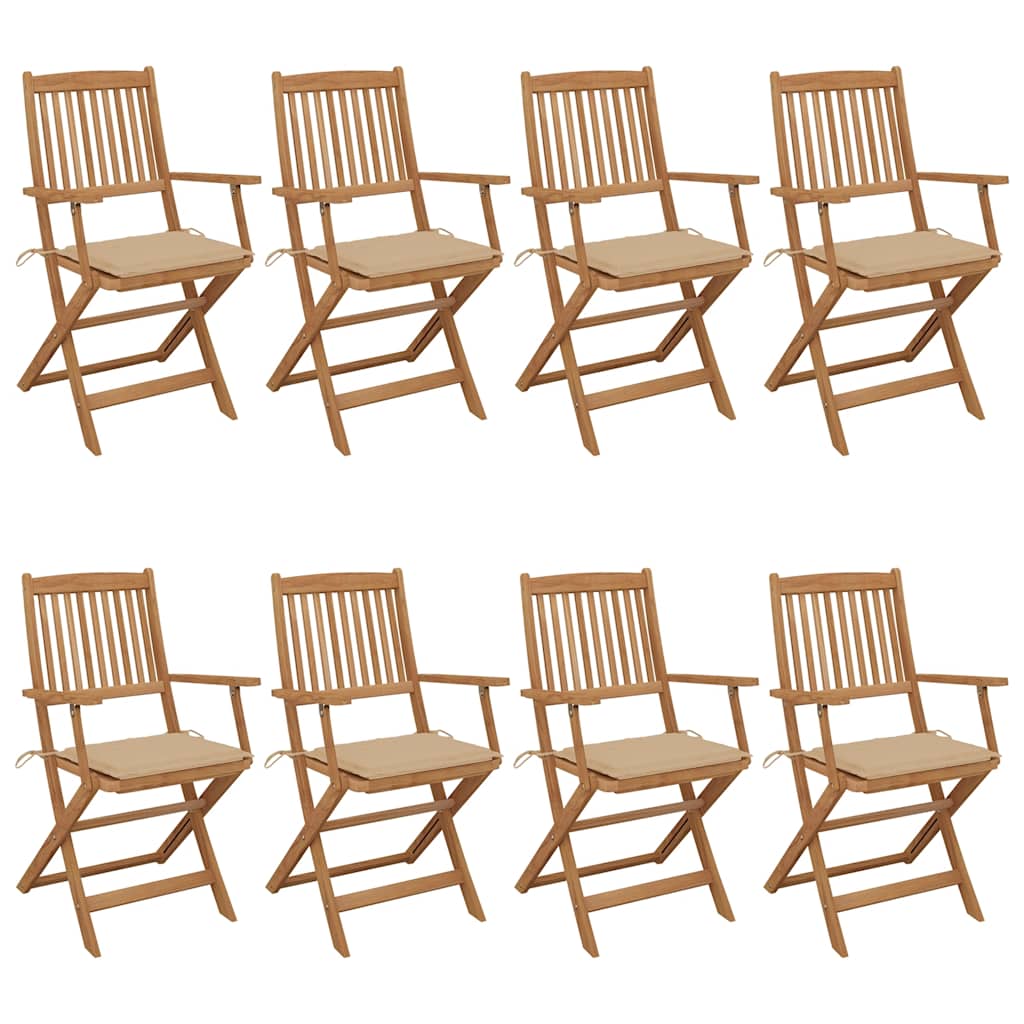 Cadeiras de jardim dobráveis 8 pcs c/ almofadões acácia maciça