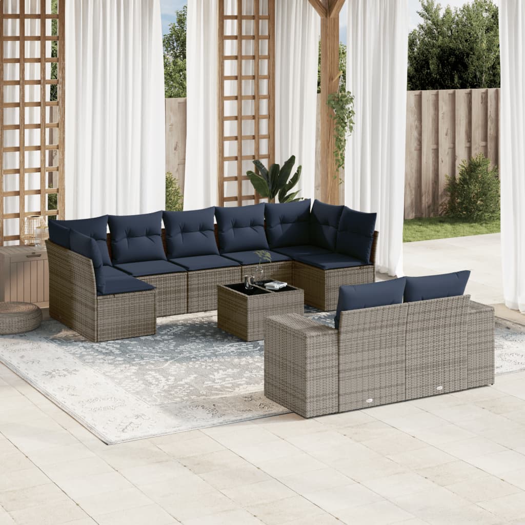 Conjunto de sofá de jardim com 10 peças e almofadas em rattan sintético cinza
