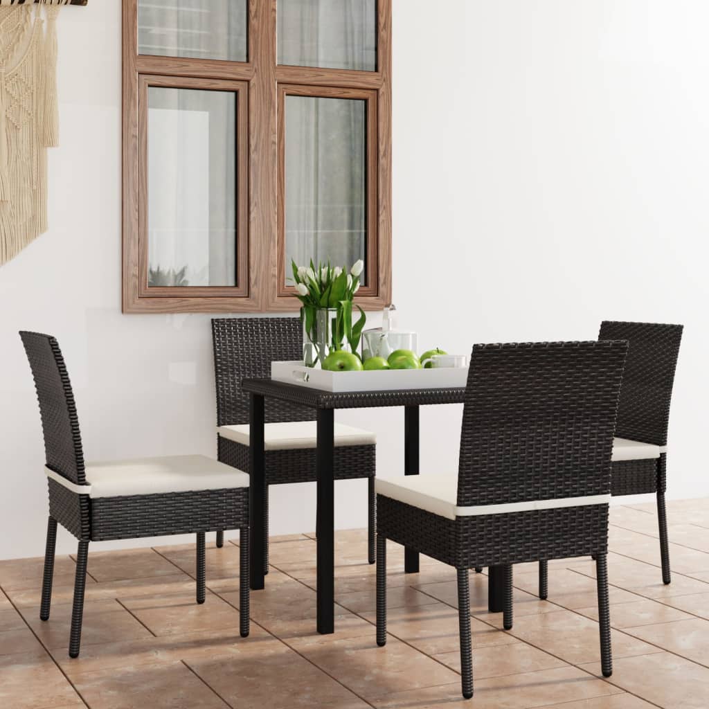 5 Pcs conjunto de jantar para jardim vime PE preto