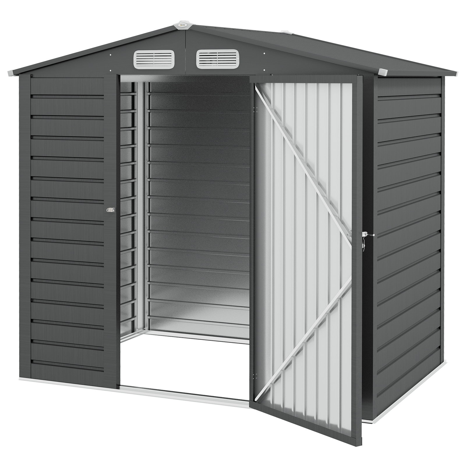 Abrigo de jardim 2,27 m² 190x131x188 cm com 2 ventilações porta com fechadura para armazenamento de ferramentas cinza