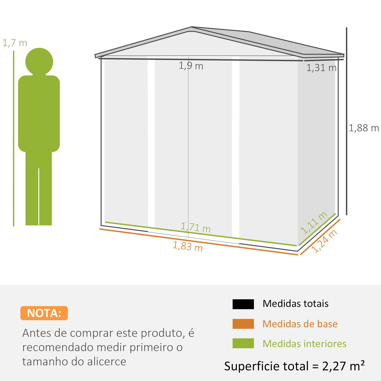 Abrigo de jardim 2,27 m² 190x131x188 cm com 2 ventilações porta com fechadura para armazenamento de ferramentas cinza