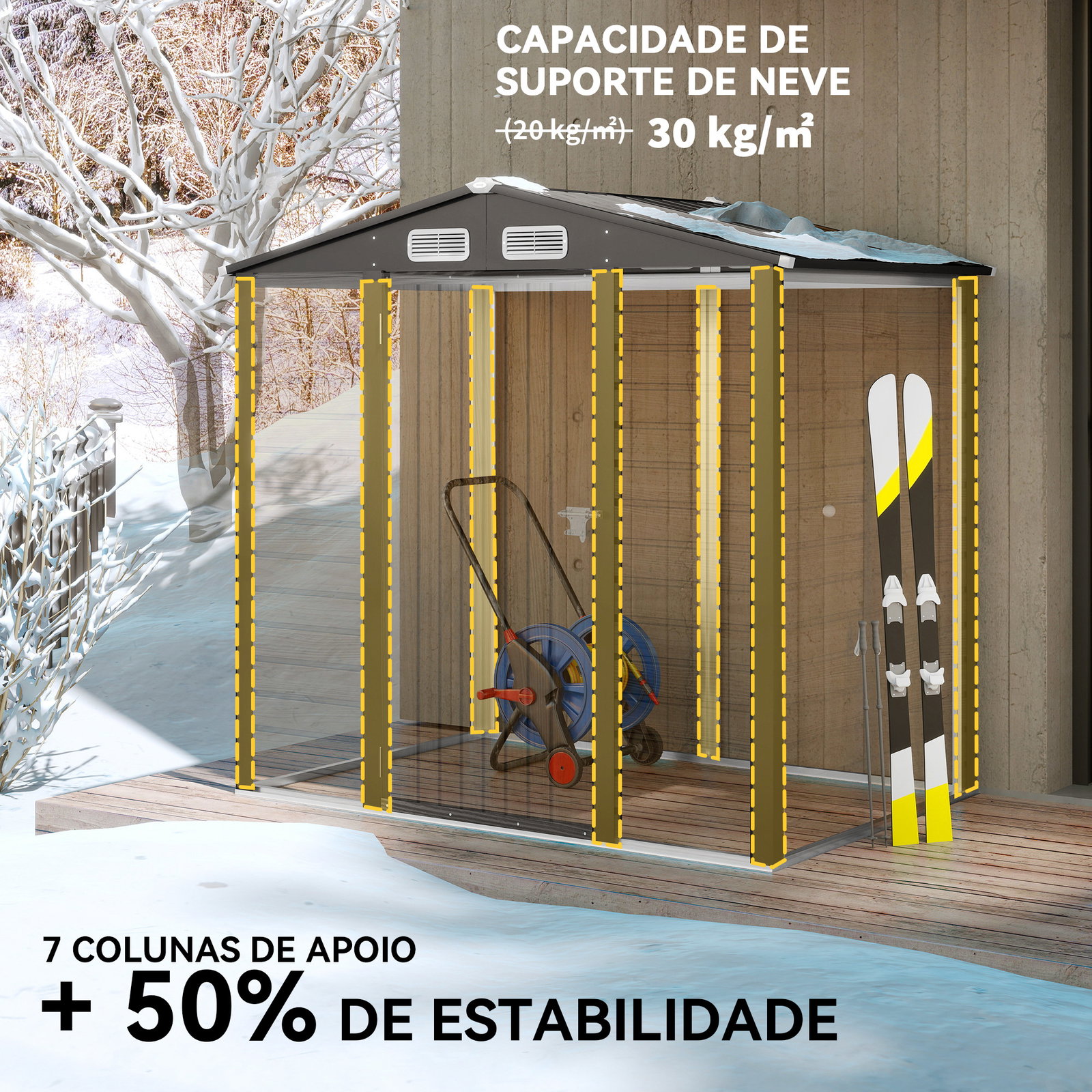 Abrigo de jardim 2,27 m² 190x131x188 cm com 2 ventilações porta com fechadura para armazenamento de ferramentas cinza
