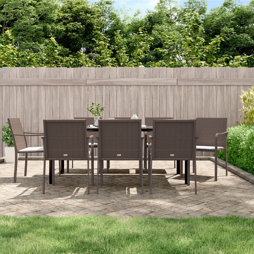 9 Pcs conjunto de jantar p/ jardim com almofadões vime PE e aço