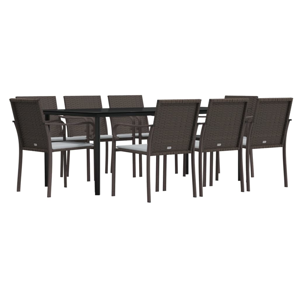 9 Pcs conjunto de jantar p/ jardim com almofadões vime PE e aço