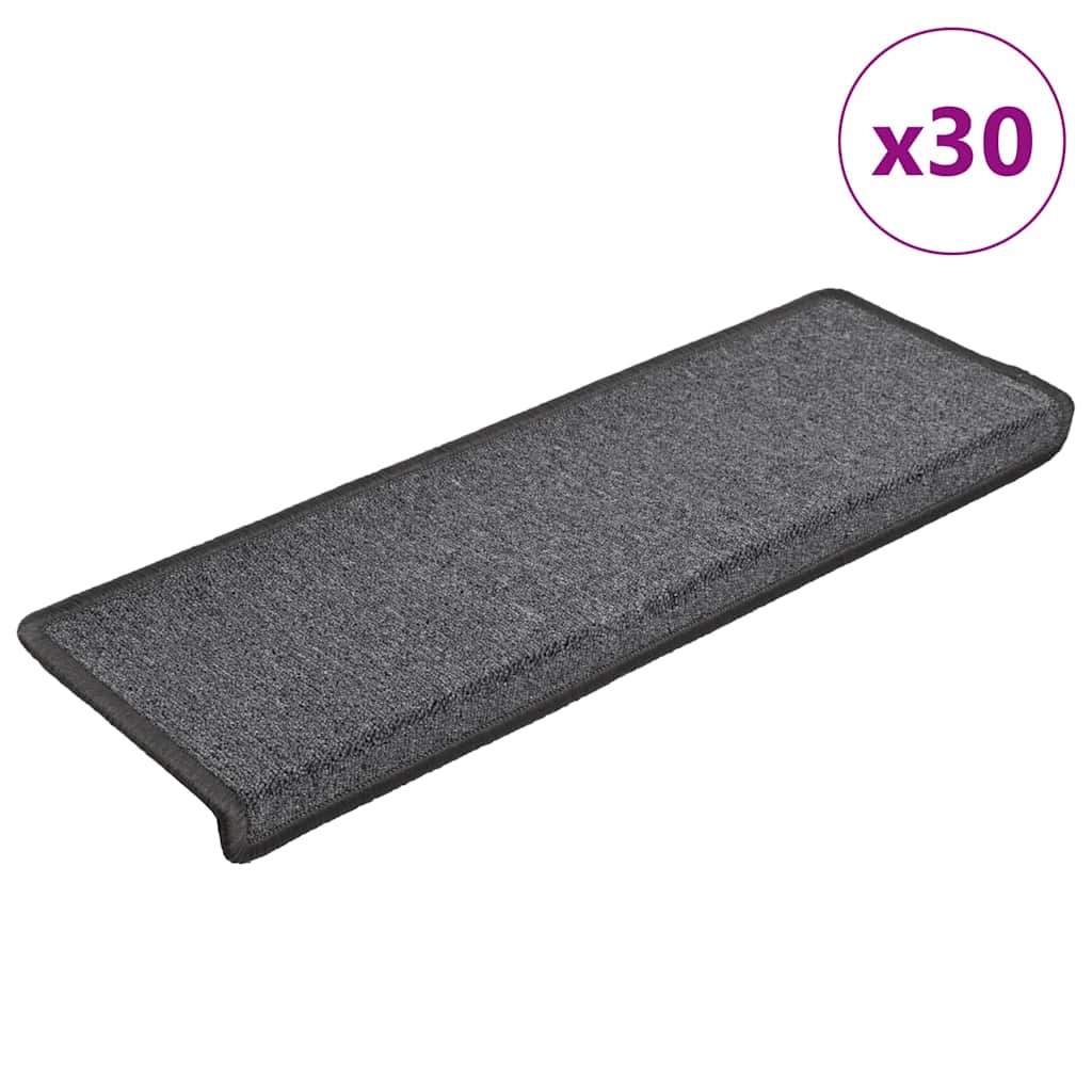 Tapetes de escada 30 peças 65x21x4 cm cinza escuro com borda retangular