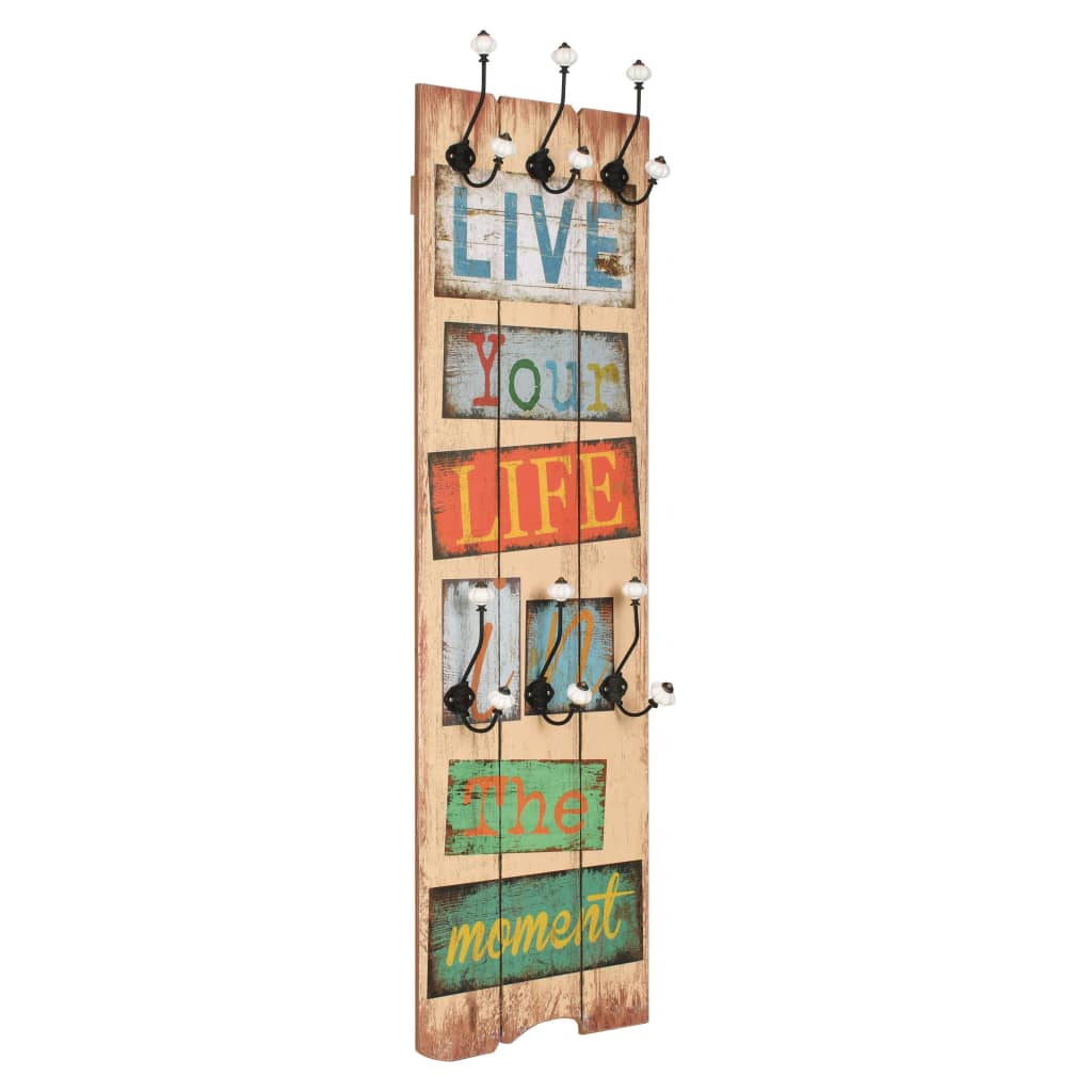 Bengaleiro de parede com 6 ganchos 120x40 cm live life