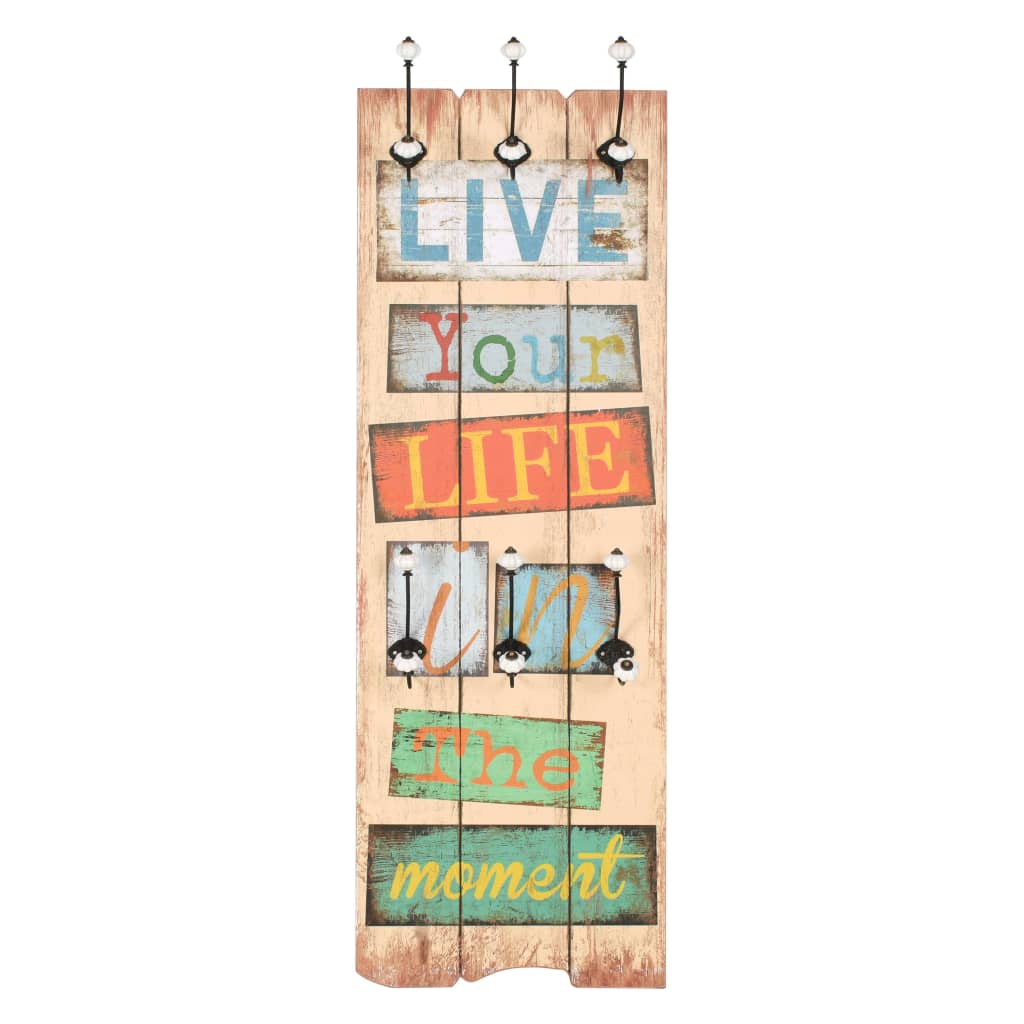 Bengaleiro de parede com 6 ganchos 120x40 cm live life