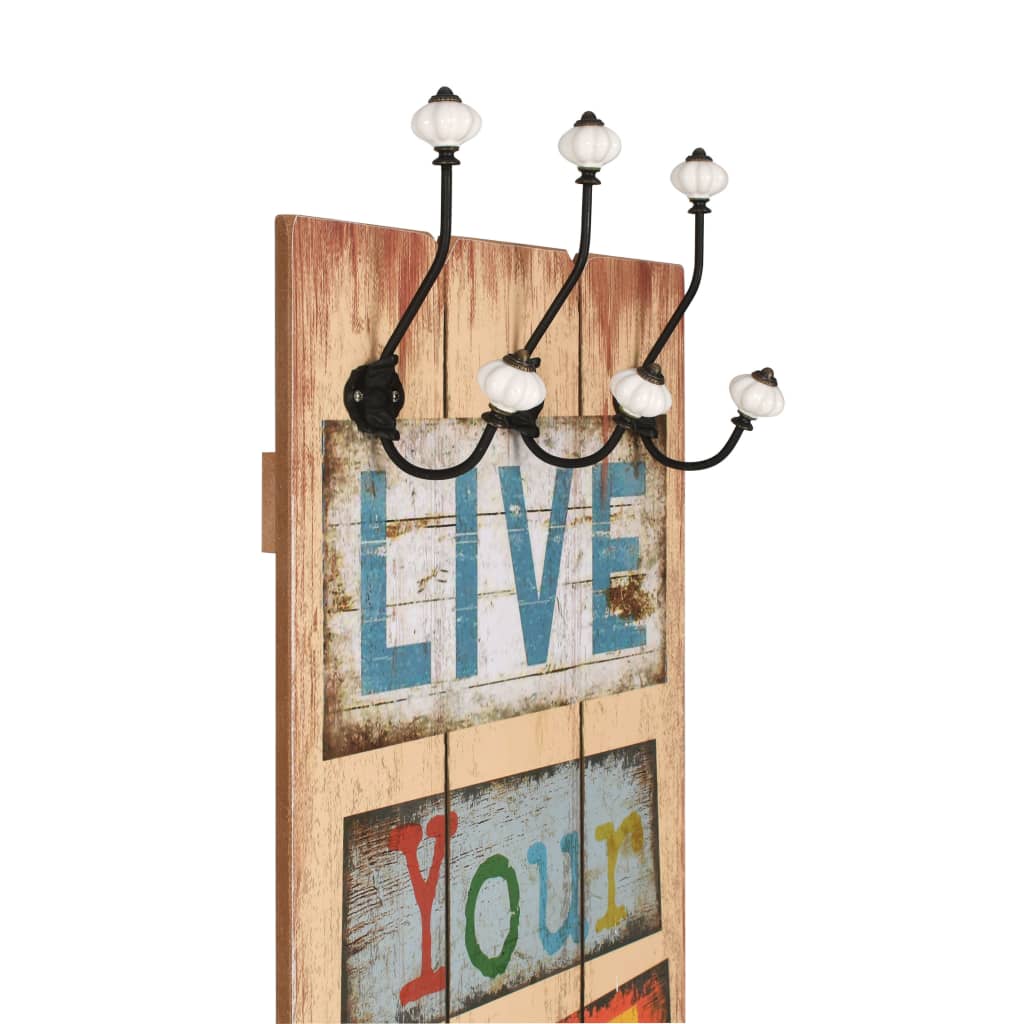 Bengaleiro de parede com 6 ganchos 120x40 cm live life