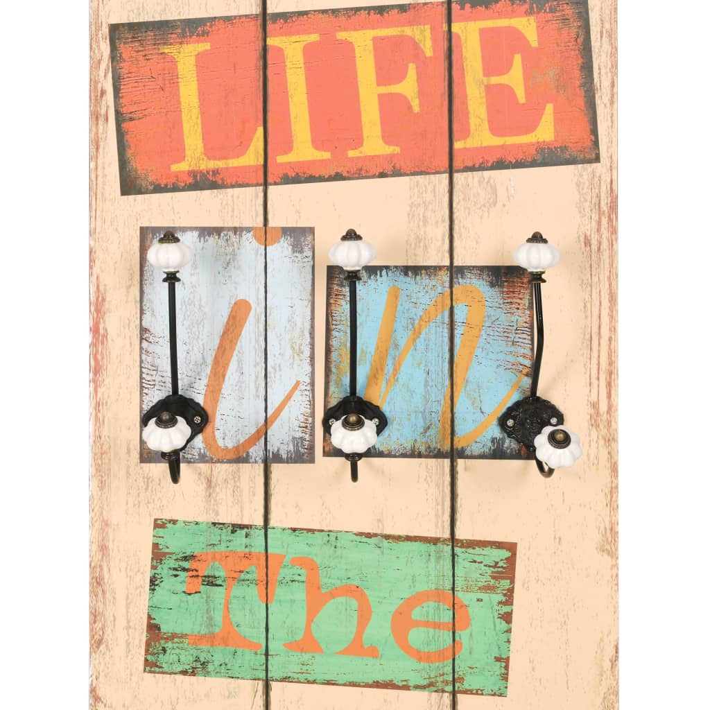 Bengaleiro de parede com 6 ganchos 120x40 cm live life